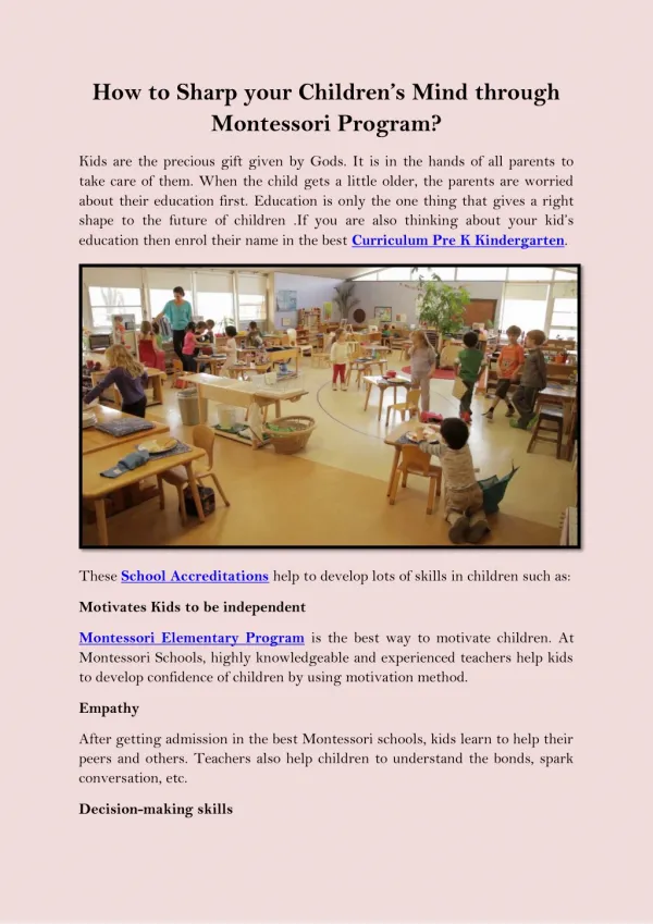 How to Sharp your Childrenâ€™s Mind through Montessori Program