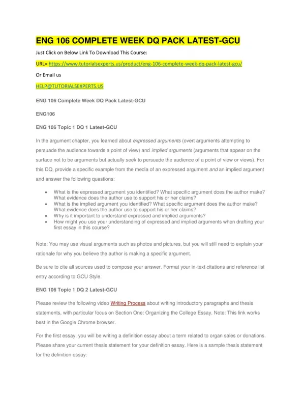 eng 106 complete week dq pack latest gcu