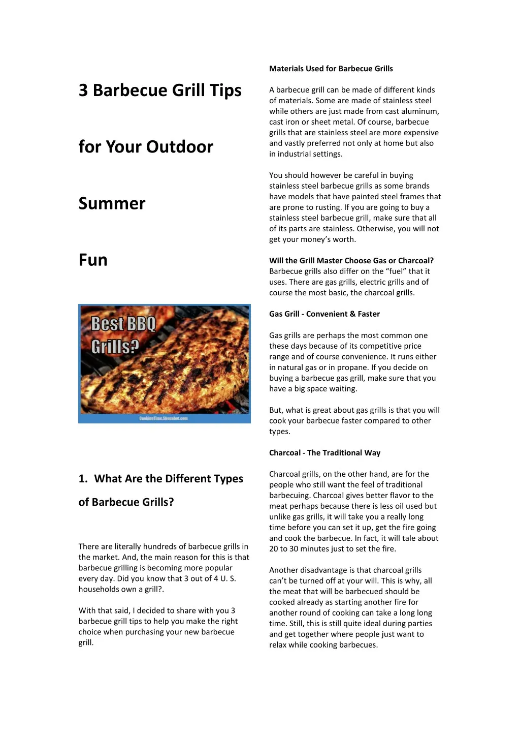 materials used for barbecue grills
