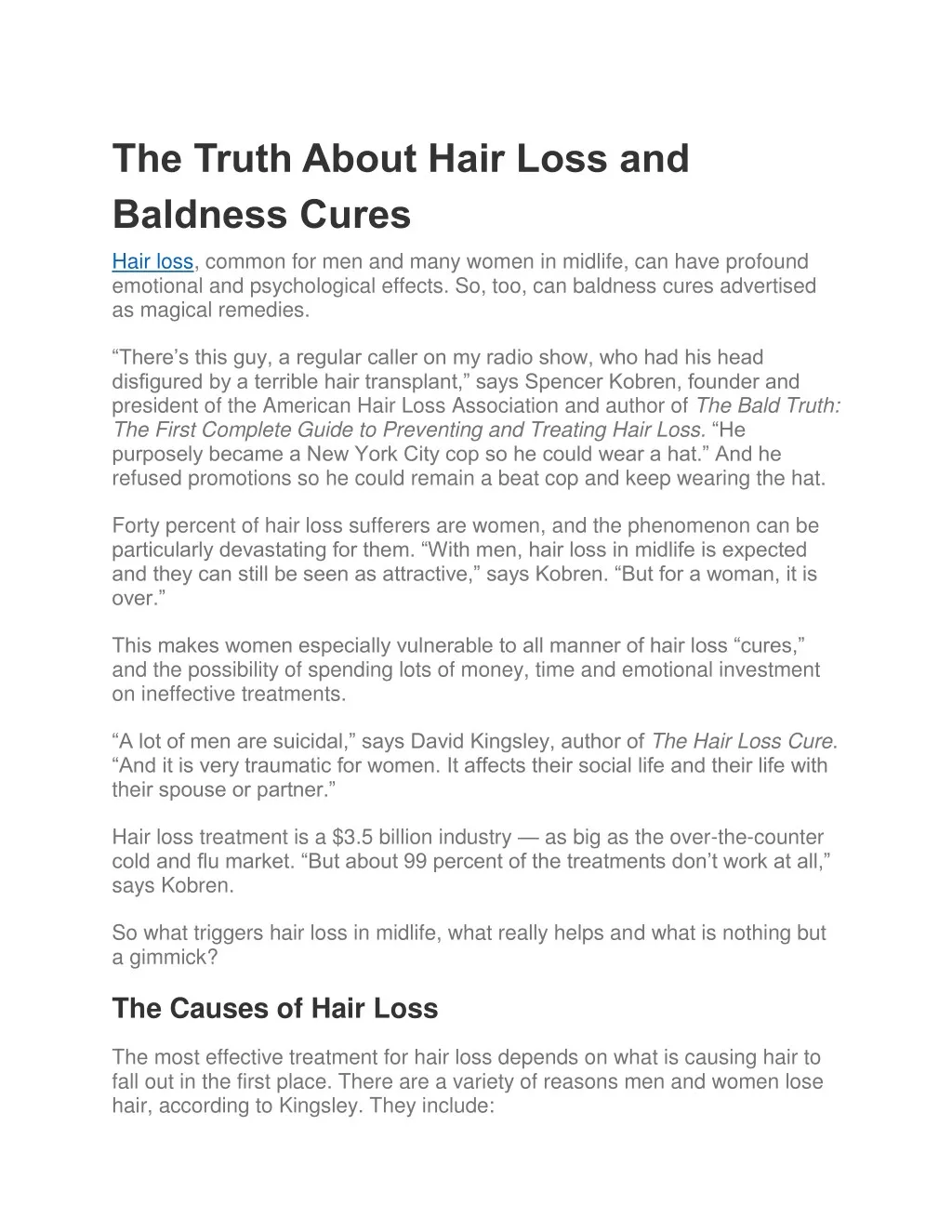 the truth about hair loss and baldness cures