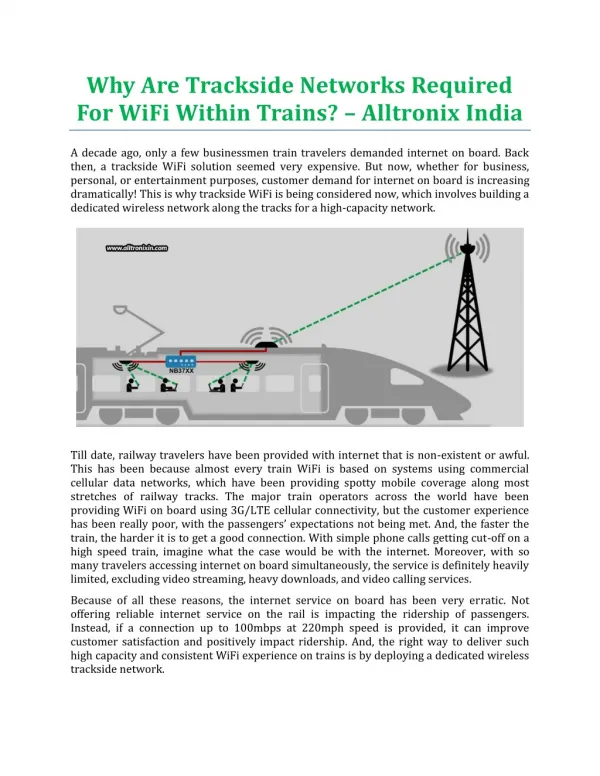 Why Are Trackside Networks Required For WiFi Within Trains? - Alltronix India