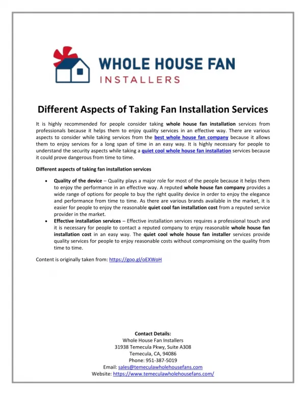 Different Aspects of Taking Fan Installation Services