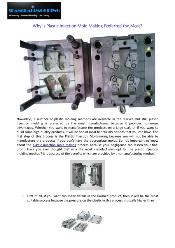 Why is Plastic Injection Mold Making Preferred the Most?