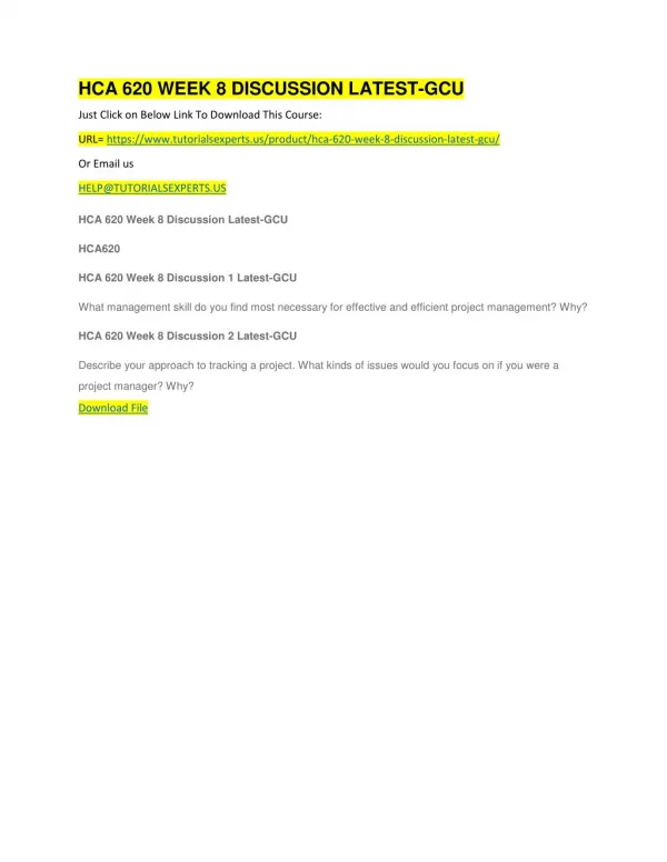 hca 620 week 8 discussion latest gcu