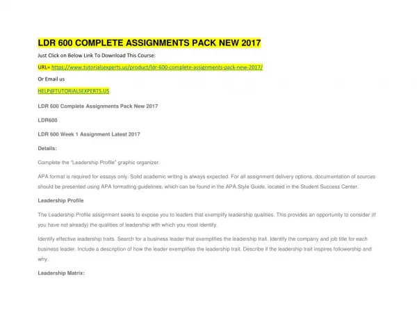 LDR 600 COMPLETE ASSIGNMENTS PACK NEW 2017