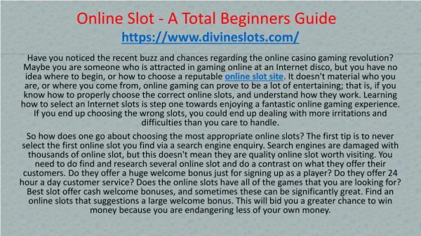 Online Slot - A Total Beginners Guide