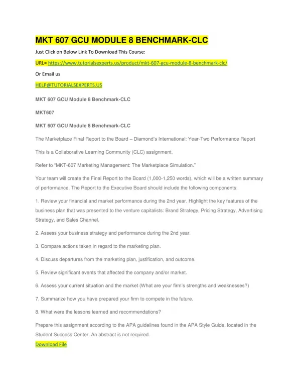 MKT 607 GCU MODULE 8 BENCHMARK-CLC