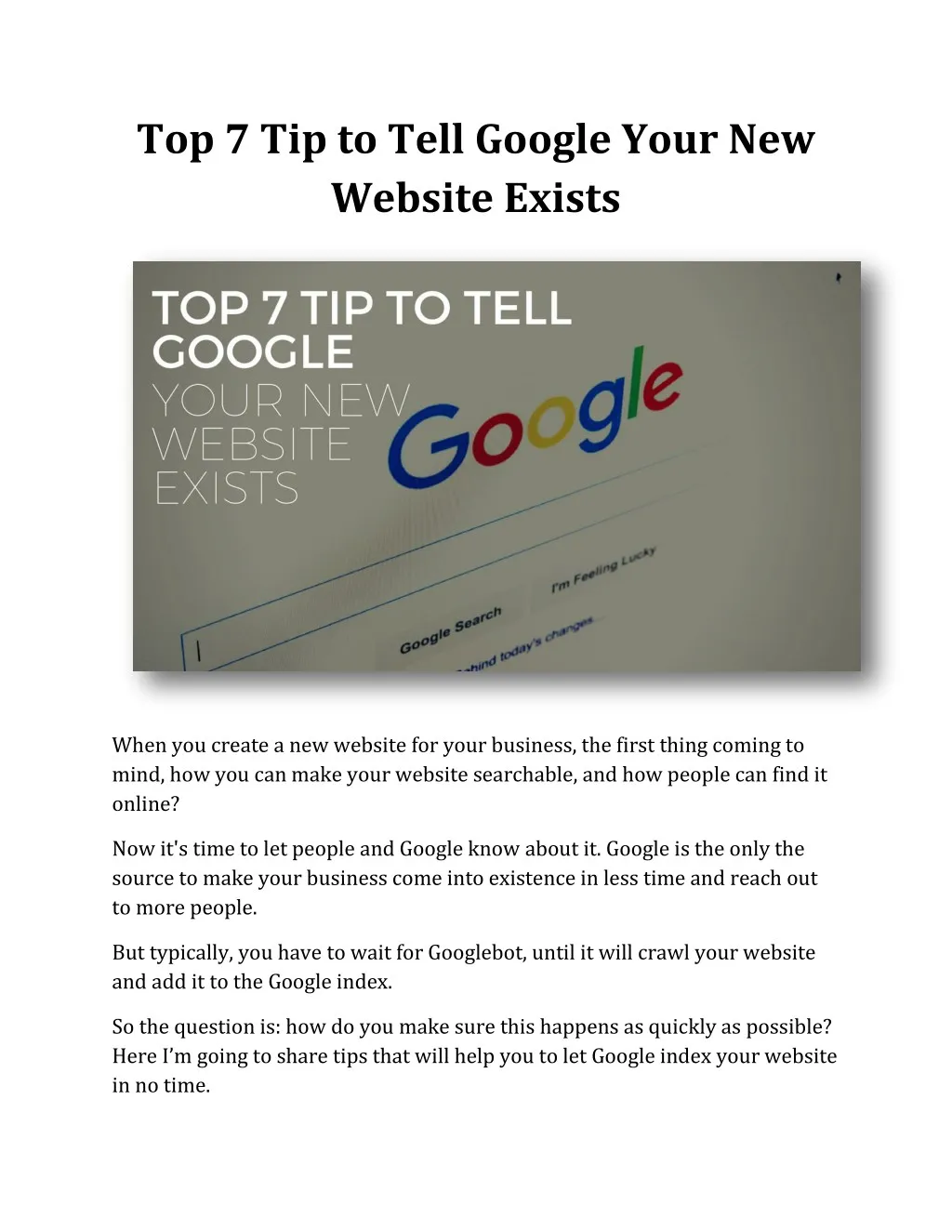 top 7 tip to tell google your new website exists