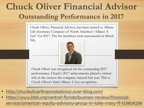 Chuck Oliver Financial Advisor - Outstanding Performance in 2017