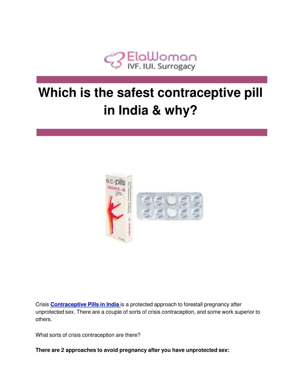 which is the safest contraceptive pill in india why