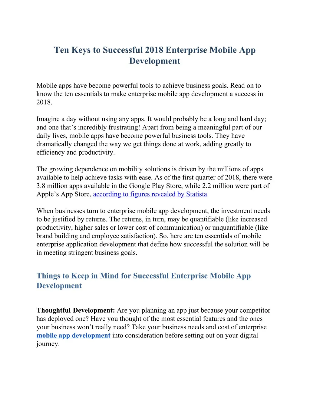 ten keys to successful 2018 enterprise mobile