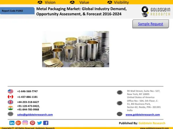 Metal Packaging Market: Global Industry Demand And Growth Analysis, Market Size, Opportunity Assessment, & Forecast 2016