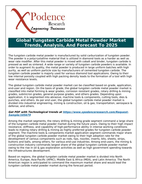 Global Tungsten Carbide Metal Power Market : Roadmap to Win and Drive Customer Value