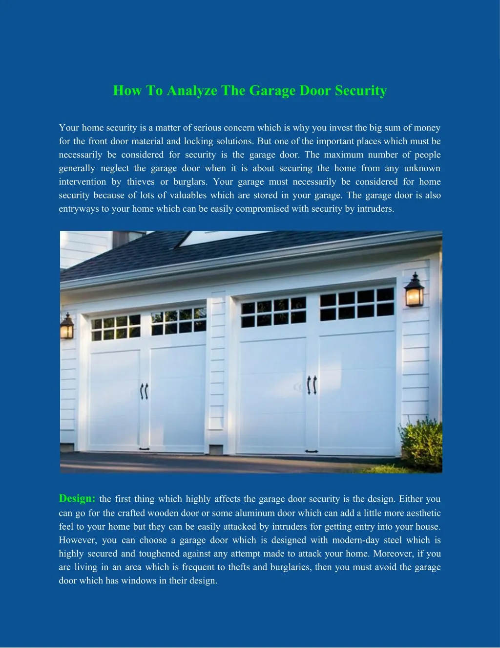 how to analyze the garage door security
