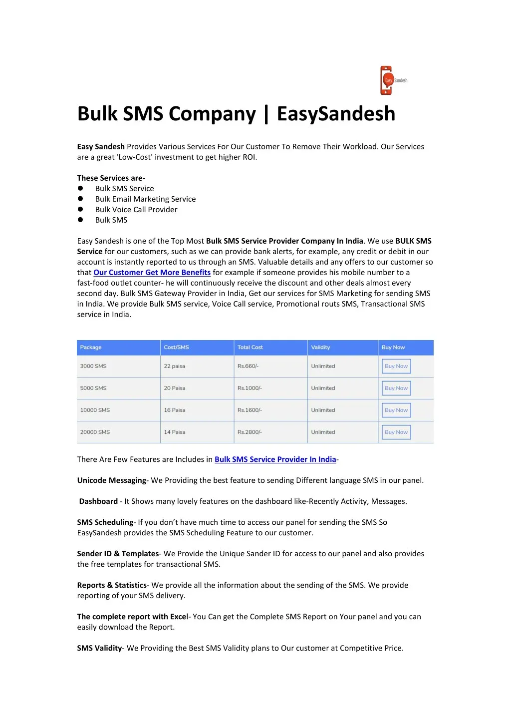 bulk sms company easysandesh