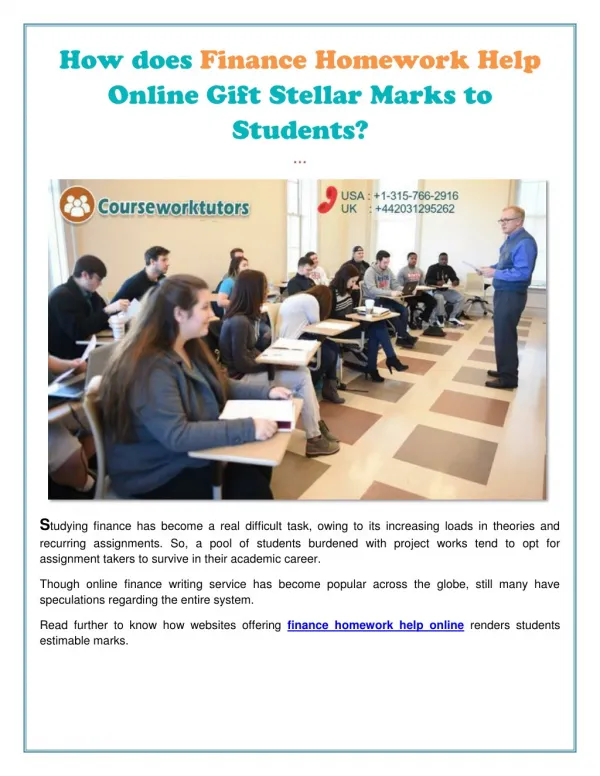How does Finance Homework Help Online Gift Stellar Marks to Students?