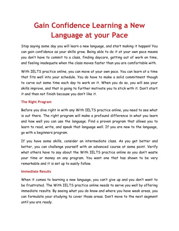 Gain Confidence Learning a New Language at your Pace
