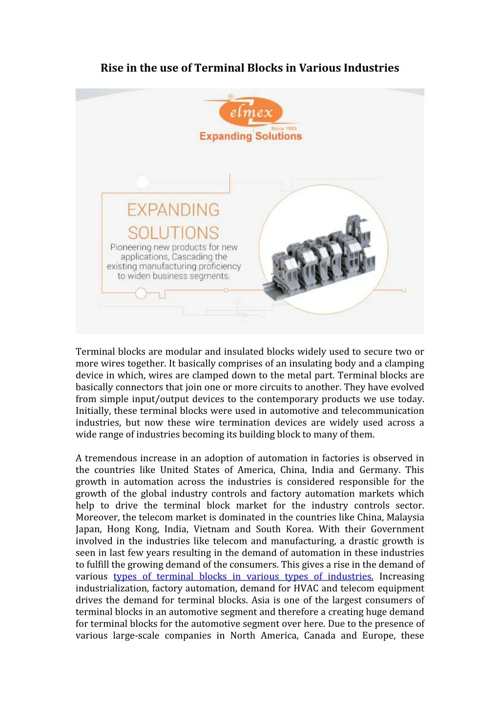 rise in the use of terminal blocks in various