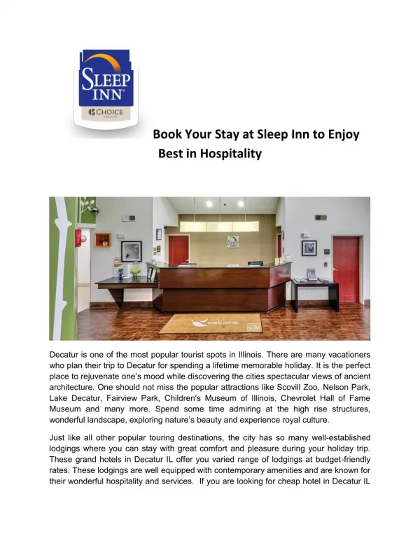Book Your Stay at Sleep Inn to Enjoy Best in Hospitality.