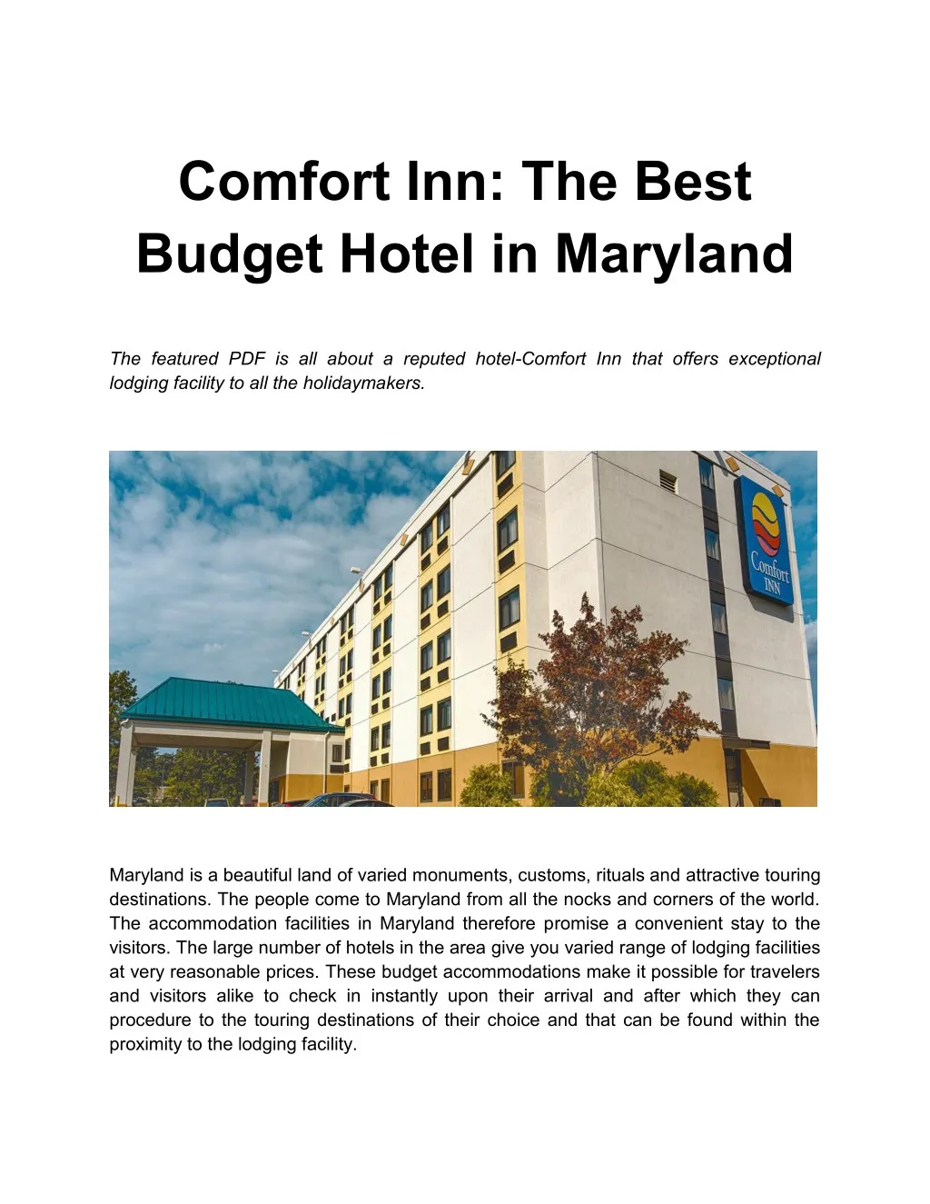 comfort inn the best budget hotel in maryland
