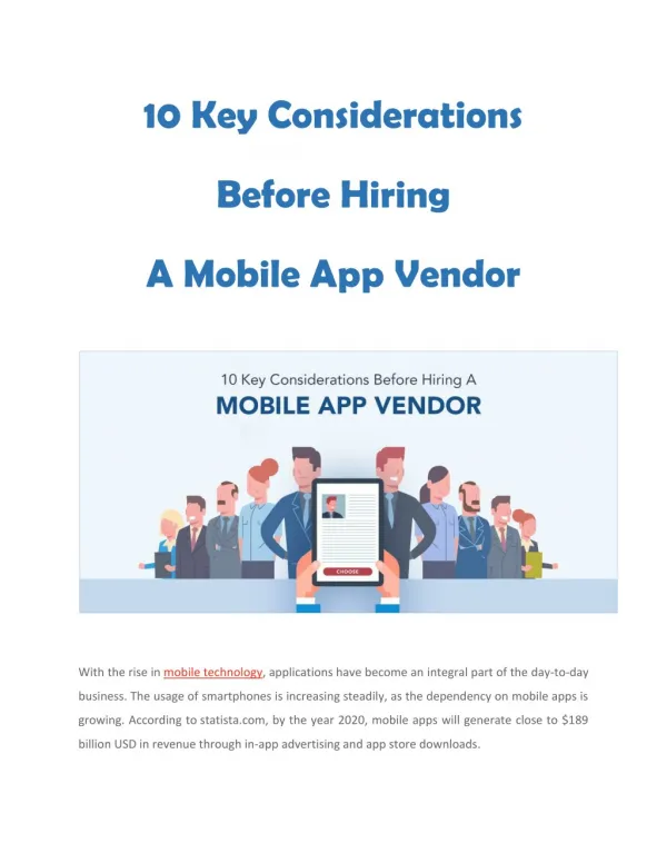 10 Key Considerations Before Hiring A Mobile App Vendor