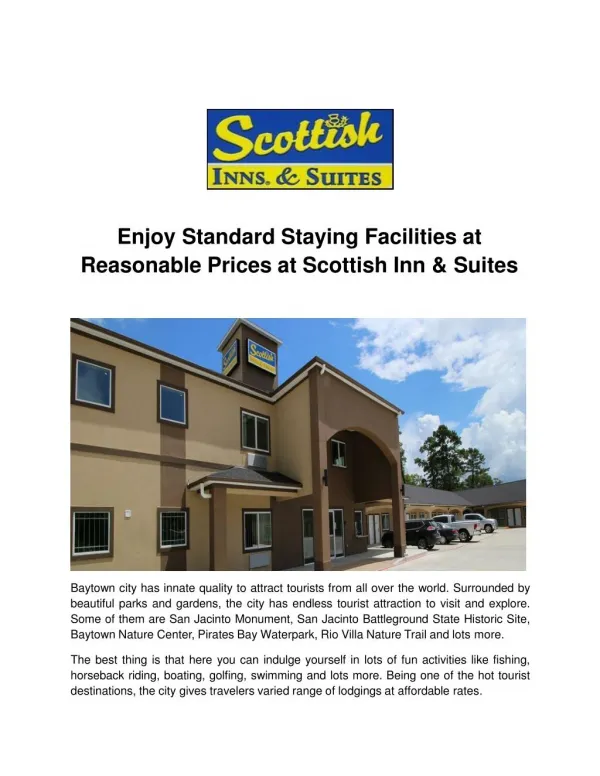 Enjoy Standard Staying Facilities at Reasonable Prices at Scottish Inn Suites