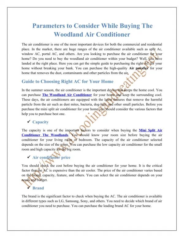 Parameters to Consider While Buying The Woodland Air Conditioner
