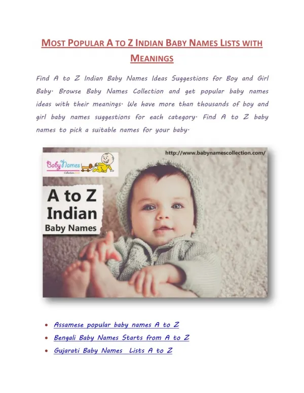 Popular A to Z Unique Indian Baby Names Lists with Meanings