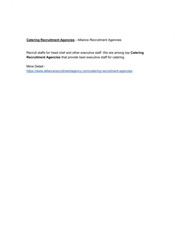 Catering Recruitment Agencies - Alliance Recruitment Agencies