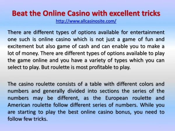 Beat the Online Casino with excellent tricks
