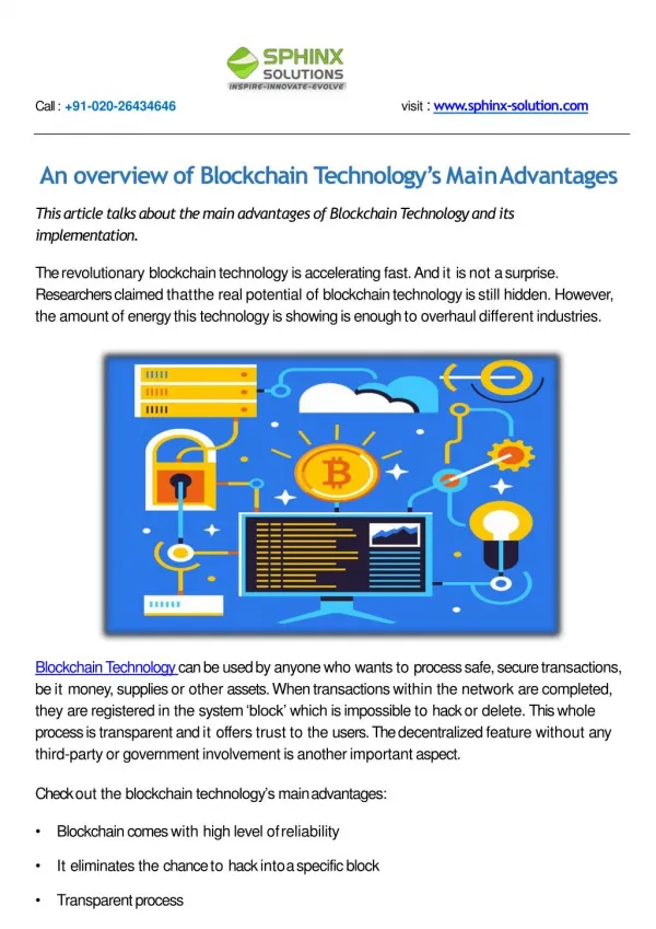 An overview of Blockchain Technology’s Main Advantages