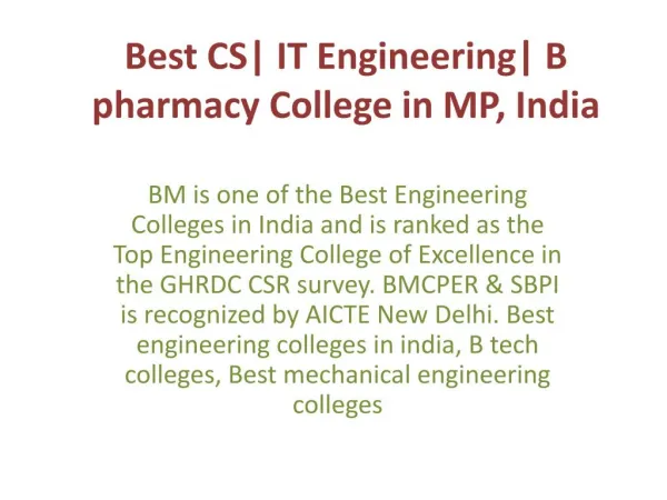 IT Engineering and B pharmacy College in MP, India
