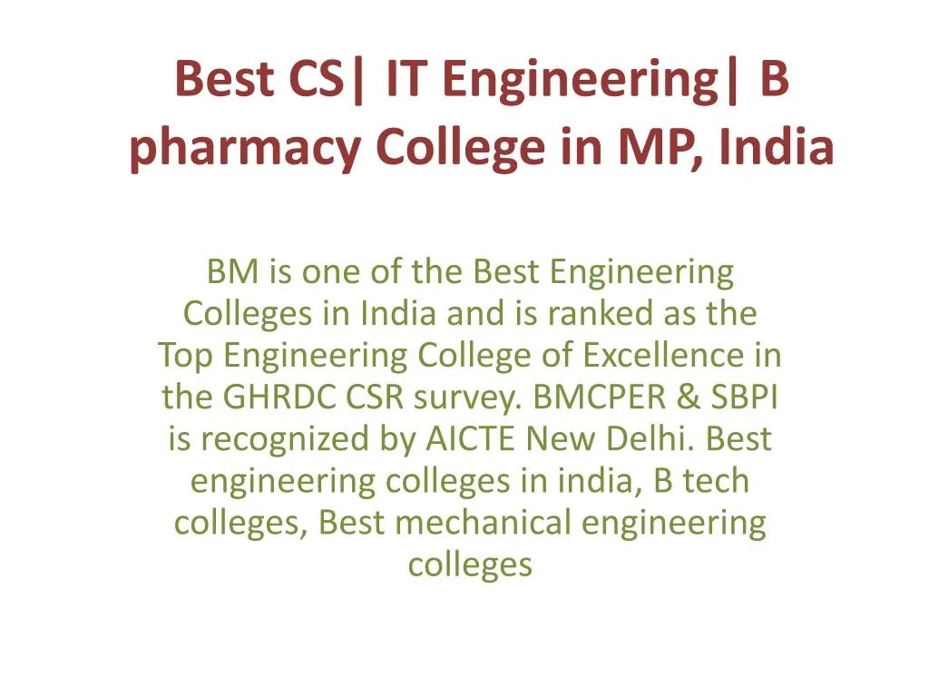 best cs it engineering b pharmacy college in mp india