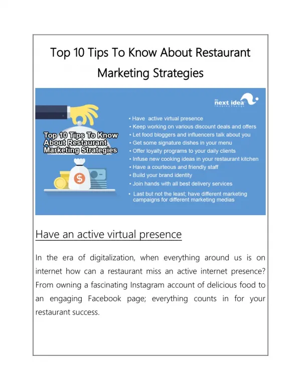 Top 10 Tips To Know About Restaurant Marketing Strategies