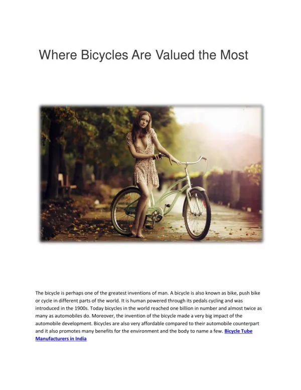 Where Bicycles Are Valued the Most
