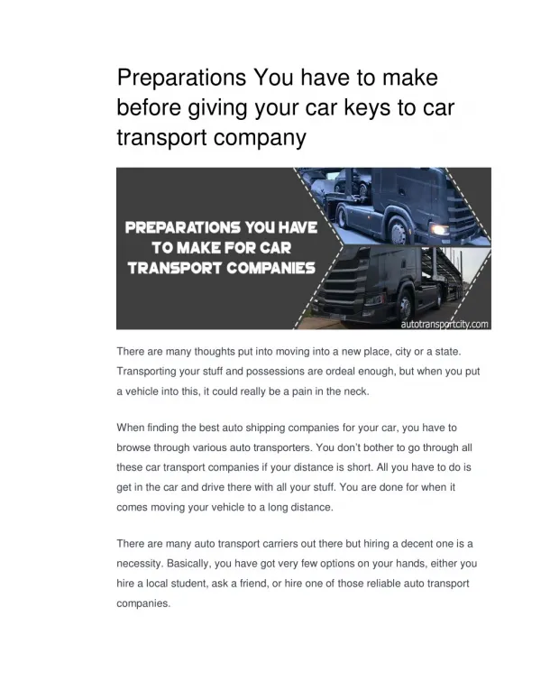 Preparations you have to make before giving your car keys to car transport company