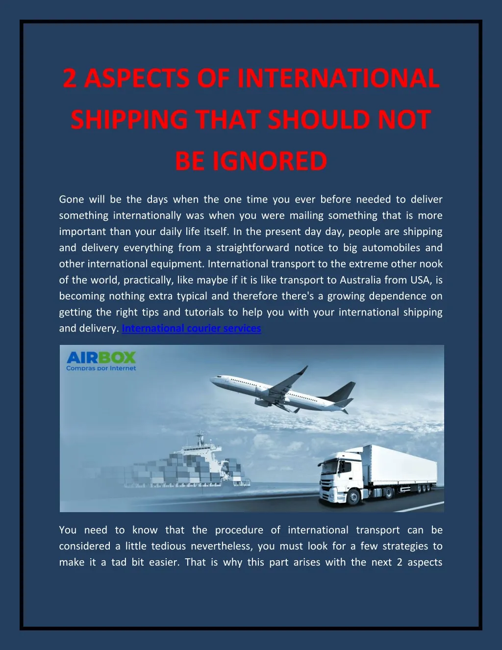 2 aspects of international shipping that should