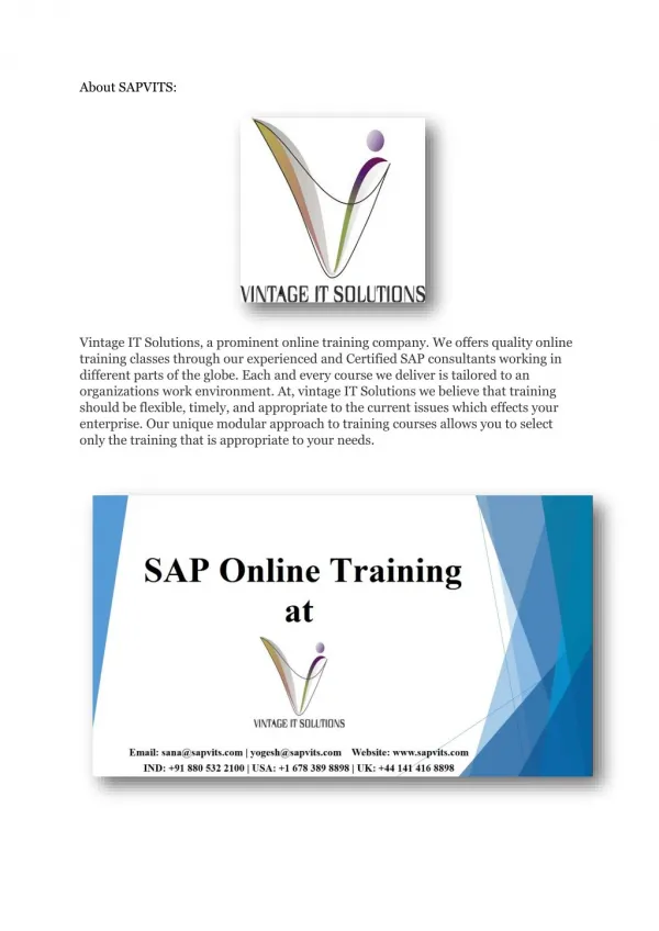 SAPVITS SAP Online training PDF