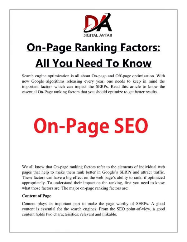 On-Page Ranking Factors: All You Need To Know