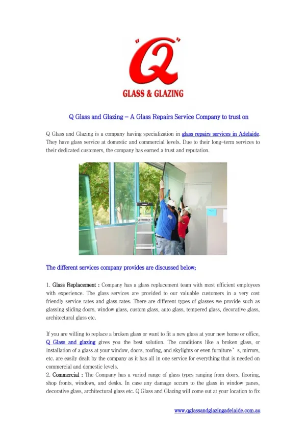 Q Glass and Glazing - A Glass Repairs Service Company to trust on