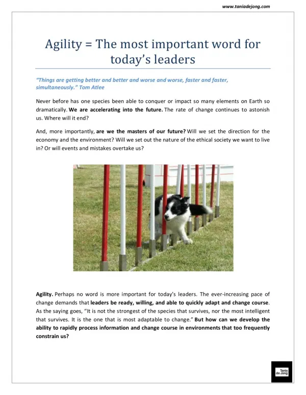 Agility = The most important word for todayâ€™s leaders | Tania de Jong Am
