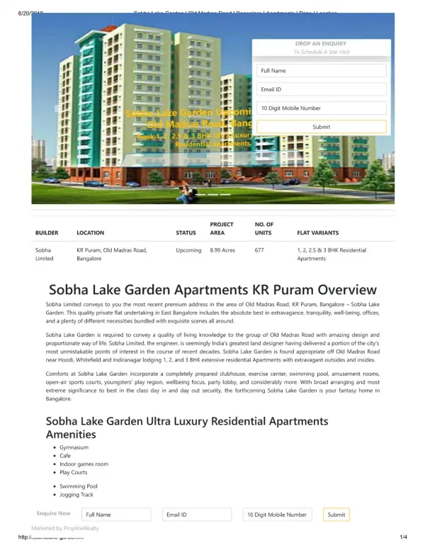 Sobha Lake Garden KR Puram | Old madras Road | Apartments Reviews