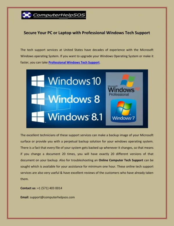 Secure Your PC or Laptop with Professional Windows Tech Support