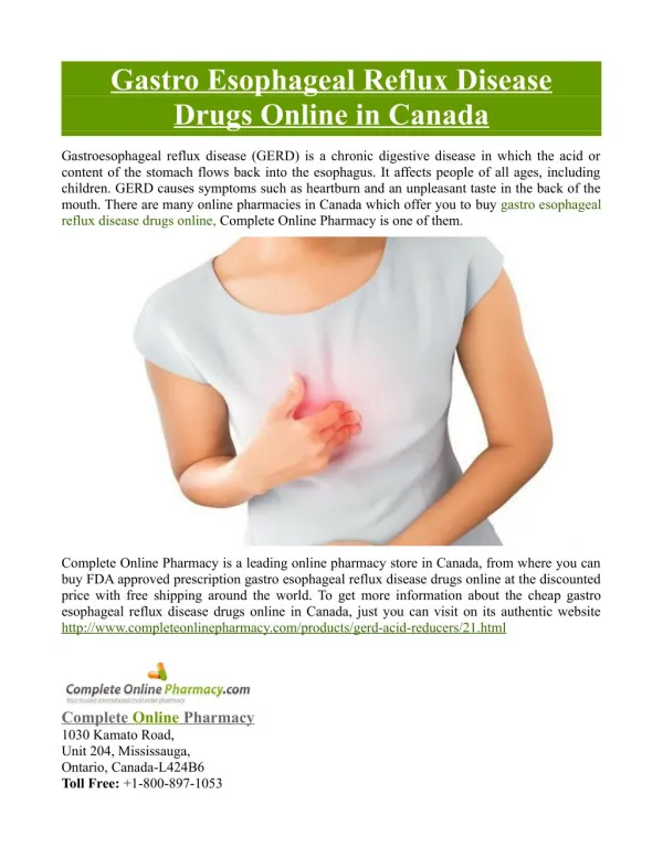 Gastro Esophageal Reflux Disease Drugs Online in Canada