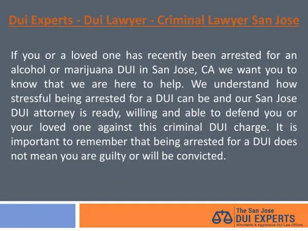 Dui Experts - Dui Lawyer - Criminal Lawyer San Jose