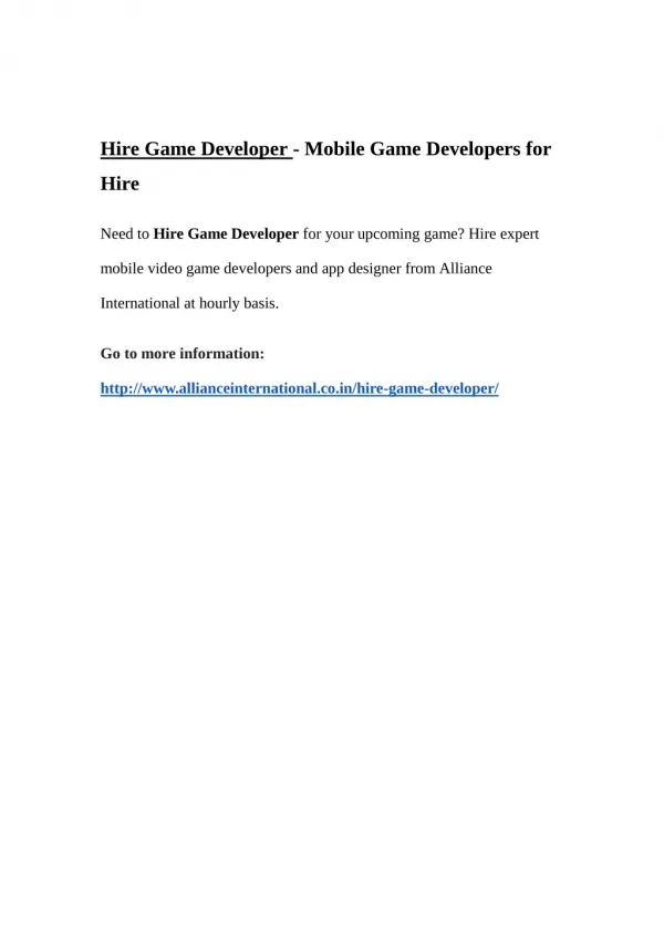 Hire Game Developer - Mobile Game Developers for Hire
