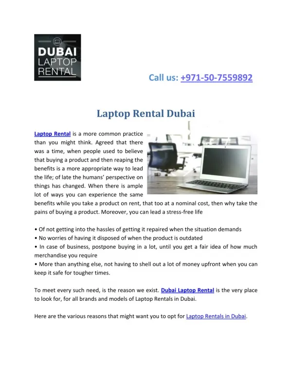Laptop Rental Dubai - Call 971 50 7559892