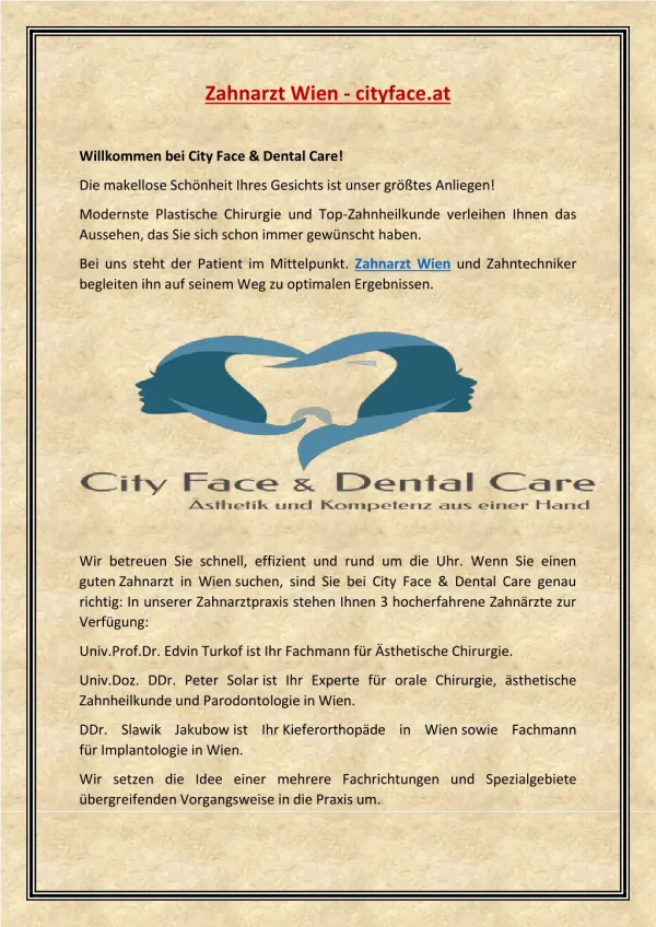 Zahnarzt Wien (Dentistry specialist Vienna) | cityface