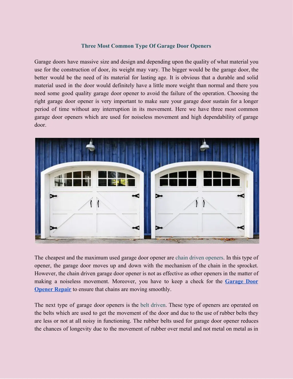 three most common type of garage door openers