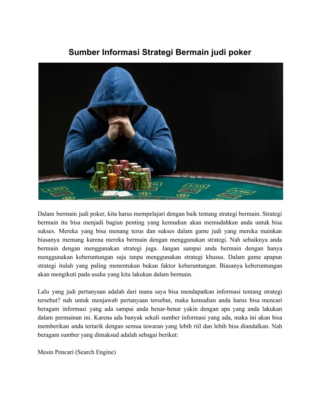 sumber informasi strategi bermain judi poker